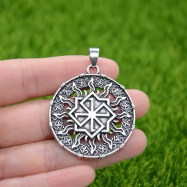 Fashion Jewelry CELTIC SYMBOL SLAVIC NORDIC VIKING SUN WHEEL Pendant 925 Silver 24" Necklace Men