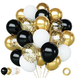Black Gold and White Balloons Kit,60pcs 12 Inch Black White and Gold Confetti Balloons for Graduation Birthday Anniversary Wedding Party Decorations