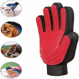 pet Grooming Gloves, Dog Grooming Glove Hair Soft Brush, Premium De-shedding Glove for Cat grooming mitt with Enhanced Five Finger Design For Dogs, Cats, Rabbits & Horses (Red)