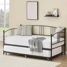 Unbranded Twin Metal Daybed Pullout Trundle with 6 Casters Heavy Duty Metal Sofa Bed Frame