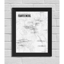 Best Maps Ever 58 Colorado 14ers Checklist 11x14 Print (Gray | Black Frame)