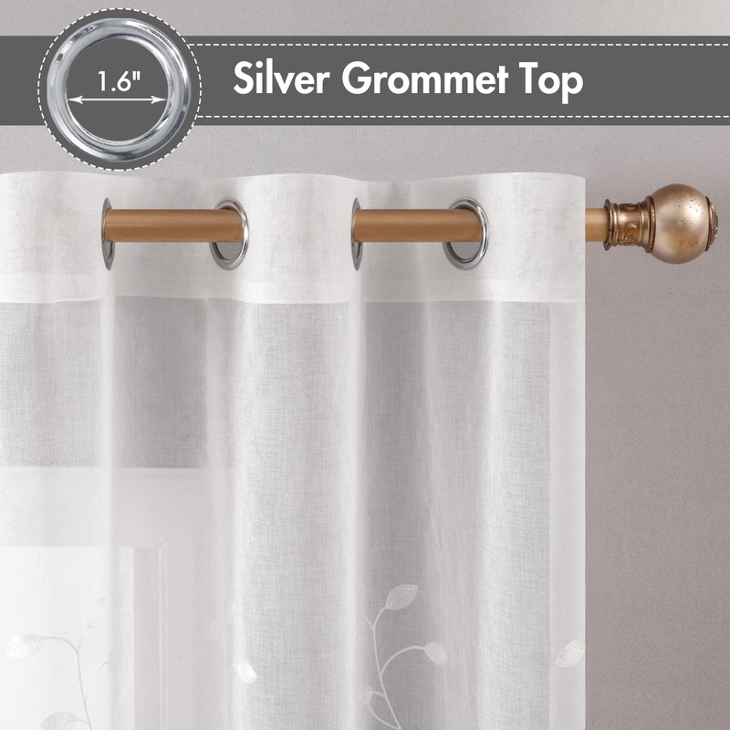 MIULEE Decorative Sheer Curtains with Embroidered Leaf Pattern for Living