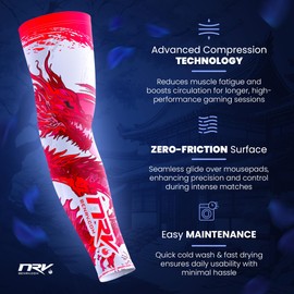 NRV Gaming Compression Sleeve - Edition Dragon - Optimize Your Game with Comfort and Style - Designed by Professional Players - Durable, Breathable and Friction Free, red, L