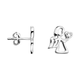 SOFIA MILANI - Women's Earrings 925 Silver with Zirconia Stones - Angel Heart Stud Earrings, Sterling silver, Cubic Zirconia