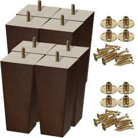 Hoteam Set of 8 Wood Furniture Legs Square Sofa Couch Chair Mid Century Modern Dresser Wooden Table Replacement Legs Sofa Replacement Parts for DIY Projects Home Living Room(Brown,6 Inch)