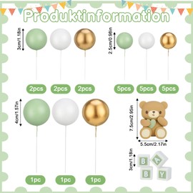 Halinuia 26 Stück Mini Tortendeko Kugeln mit Süß Bären Kuchendekoration, BABY-Buchstabe Topper Schaumstoff Ball Perlenkugel Torten Deko für Babyparty, Geburtstag,Gender Reveal Partyzubehör(Grün)