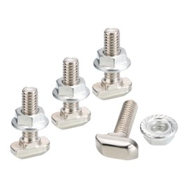 sourcing map M6x20mm T Slot Drop-in Bolt and M6 Hexagon Flange Nut Set, 20 Sets Hammer Head T-Bolt T Shape Stud Sliding Screw for 30 Series Aluminum Profile