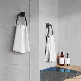 RUACQ Towel Ring 2pcs,Square Base Hand Towel Ring,Stainless Steel Hand Towel Holder for Bathroom Wall,Sturdy and Rustproof(Matte Black)