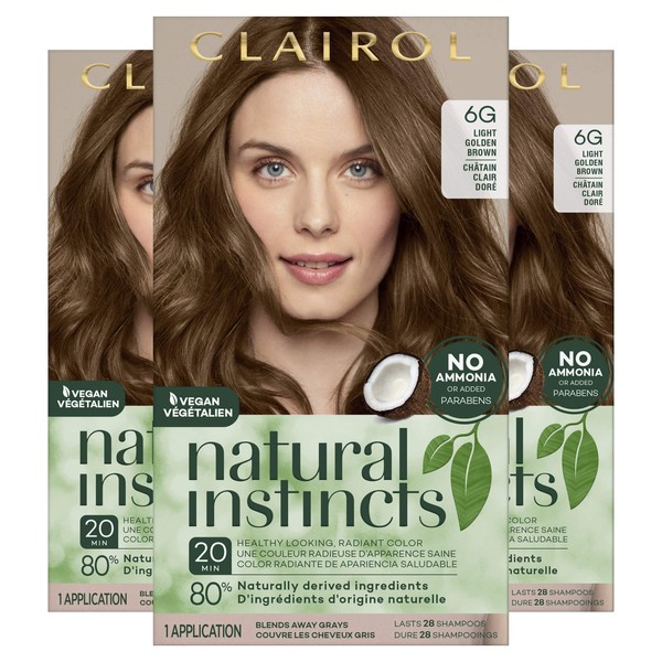 Clairol Natural Instincts Semi-Permanent Hair Dye, 6G Light Golden Brown Hair Color, 3 Count