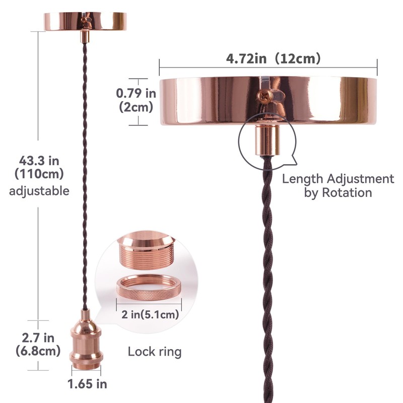 COZZY Vintage Ceiling pendant light fitting, Brown Twisted Braided Flex,E27