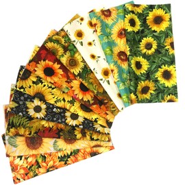 Misscrafts Quilting Fabric 100% Cotton Craft Fabric Bundle Squares Fat Quarters Multicolored for Patchwork DIY Sewing Scrapbooking (10 Pieces, Sunflower, 25x25cm)