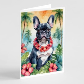 Caroline's Treasures French Bulldog Luau Greeting Cards Pack of 8 Blank Cards with Envelopes Whimsical A7 Size 5x7 Blank Note Cards