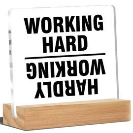 Funny Office Decor Office Desk Signs Working Hard Hardly Working Acrylic Desk Plaque Sign Home Office Decoration 4 x 4 Inches