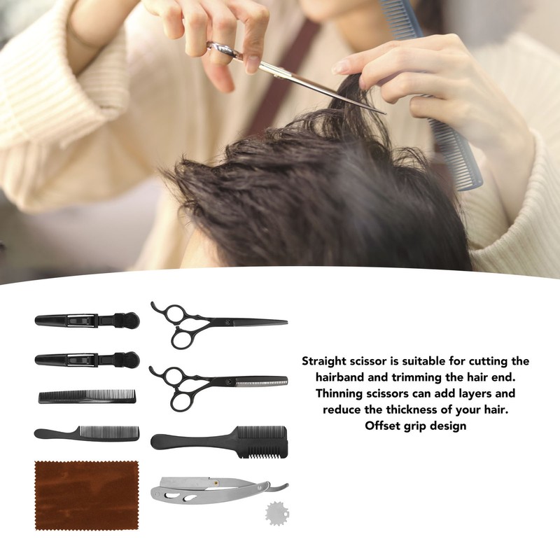 Hair Cutting Scissors Kit Clip Clipper Holder Comb Stainless Steel