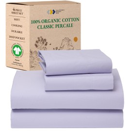 California Design Den Full Sheets Set - Soft 100% Organic Cotton Bed Sheets with Deep Pockets, Crisp Percale, Breathable and Durable Bedding Set - Lavender Mist