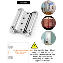 QWORK Heavy Duty Cafe Saloon Bars Door Swing Hinges, 4 Pack 3" Stainless Steel Self Closing Swing Hinges, Double Action Spring Door Hinges