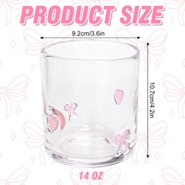 FYSUIMU 2Pcs Bow Heart Icon Juice Glasses 14oz Coquette Aesthetic Cups Cocktail Drinking Glasses for Women Friend Birthday Party Favors