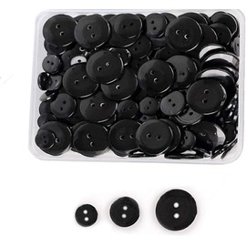 Pack of 200 Resin Buttons, Basicon Black Round Buttons 2 Holes Sewing Buttons 3 Sizes Buttons for DIY Sewing, Craft Ornament, Manual Sewing Painting (10 mm, 15 mm, 20 mm)