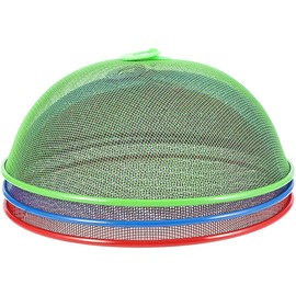 Whcctl 3 Pieces Mesh Food Cover Reusable Stainless Steel Mesh Food Cover with Handle for Kitchen Picnic (3 Colors)