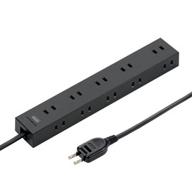 Sanwa Supply TAP-2210-3BK Power Tap, 10 Outlets, 2P (9.8 ft / 3 m) Plenty of Plug-in Layout, Strong Neodymium Magnet, Dust Shutter, Swing Plug, Black