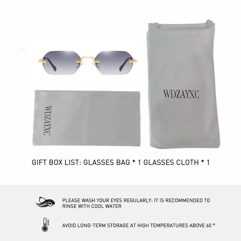 WDZAYXC Retro Rimless Sunglasses for Women Men Hexagonal Sunglasses, Gold/Gradient