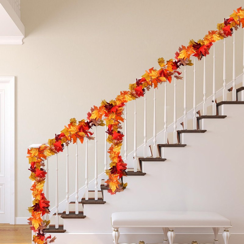 2 Pack Artificial Autumn Maple Leaf Garlands, Fake Fall Leaves