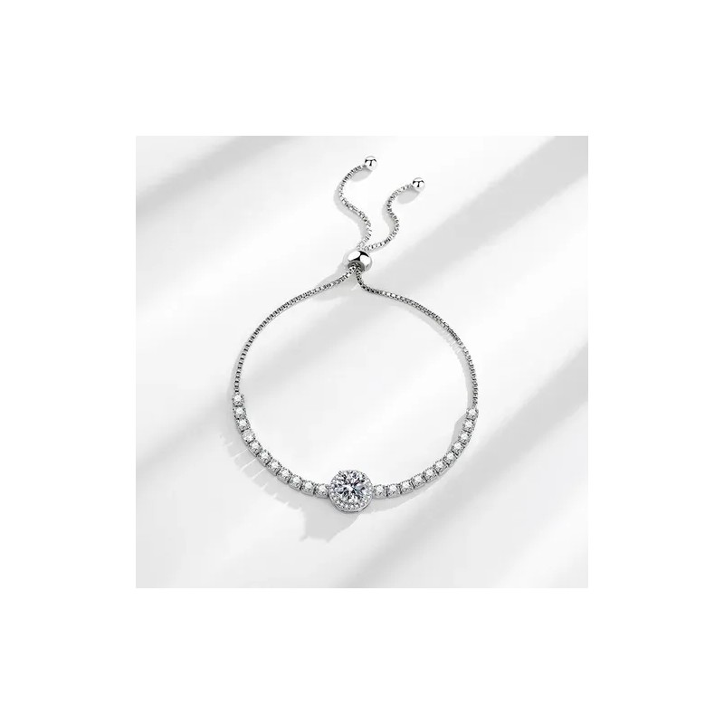 Pulsera Mujer Diamara Moissanita Plata 925 Ajustable Dijes Elegante