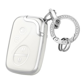 OFFCURVE for Lexus Key Fob Cover with Keychain Key Fob Case Holder for Lexus ES350 GS300 GS430 GS450h GS460 is F IS250 IS350 LS460 LX570 RX350 Car Accessories Smart Keyless Remote Key Protector, White