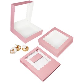 Bakepacker 36pcs Pink Pie Boxes 9x9x2.5 inches Easy Assemble Macaroon Cookie Boxes Bakery Boxes with Window for Bakery (Auto-pop Up)