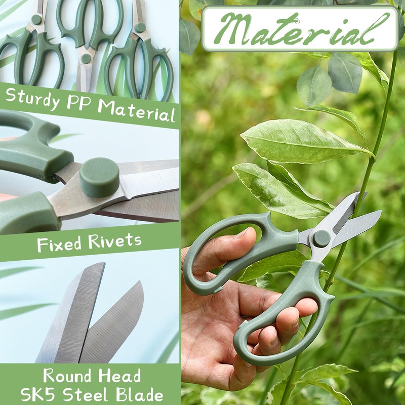 3 Pcs Green Garden Flower Scissors Shears,Premium Stainless Steel Floral