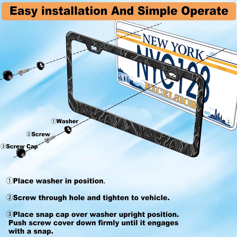 2-Pack Topographic Map License Plate Frames for Women Man, 2