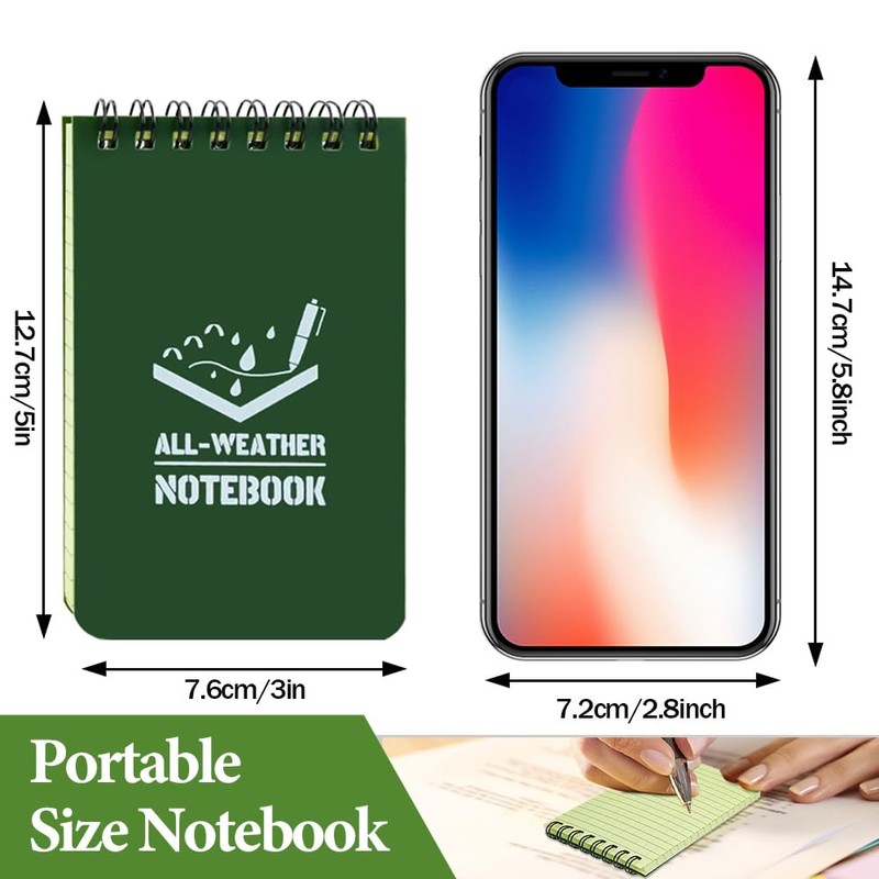 10 Pack Waterproof Notebook, FHDUSRYO 3x5 inch Pocket Notepad, All