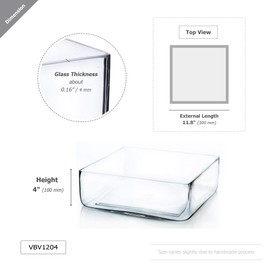 WGV Square Block Glass Vase Bulk, Length 12", Height 4", Clear Large Planter Terrarium, Floral Container for Wedding Party Event, Home Office Decor, 4 Pieces