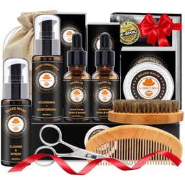 Actualizado barba Grooming Kit w / acondicionador de barba, aceite de barba, bálsamo de barba, cepillo de barba, barba de lavado / champú, peine de ba