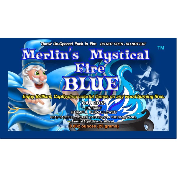 Mystical Fire Merlin’s Fire Blue Flame Colorant Vibrant Long-Lasting Pulsating Blue Flame Color Changer for Indoor or Outdoor Use 25 grams Packets 6 Pack