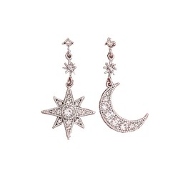 EXINOX Star and Moon Asymmetrical Pendant Earrings: Women, Metal Metal Cristal
