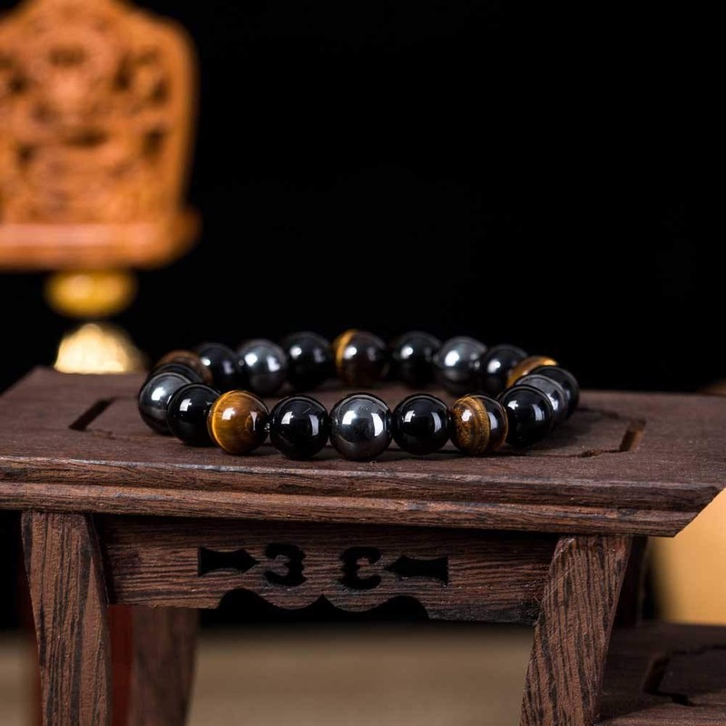 Hematite Magnetic Bead Bracelet for Men Black Obsidian Bracelet Triple