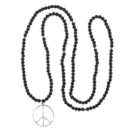 KELITCH Classic Peace Pendant Necklace Love Hippie Frosted Crystal Beaded Necklaces (Black 0A)