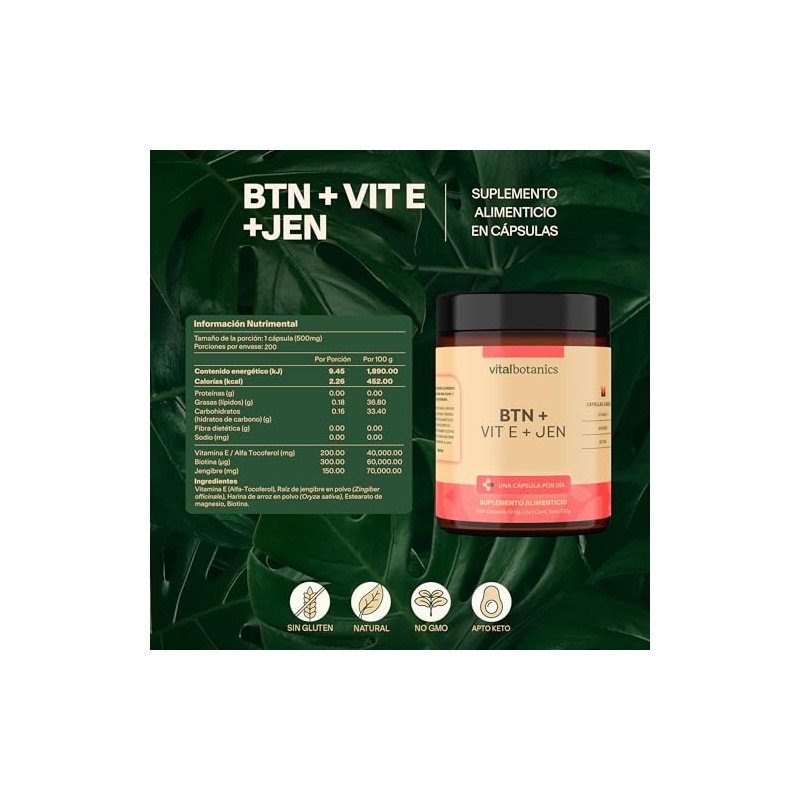 Vital Botanics Biotina + Vitamina E con Jengibre