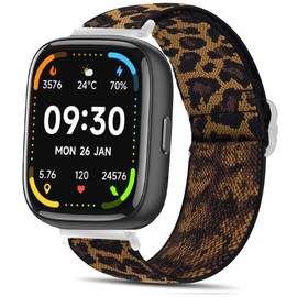 Compatible with Faweio Smartwatch Bands,Lamshaw Stretch Elastics Nylon Adjustable Replacement Strap Accessories for Men & Women Compatible for Faweio IDW13/IDW16/IDW17/IDW19/IDW21/IDW26/Smartwatch (Leopard)
