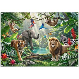 YCUCUEI 7x5ft Fabric Rainforest Themed Jungle Safari Photography Backdrop