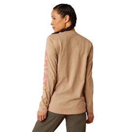 ARIAT Women's Rebar Workman Logo T-Shirt, Oatmeal Heather/Desert Rose, X-Large