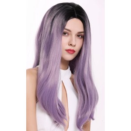 WIG ME UP - ZM-1791-T2403R1B Quality women's wig long sleek middle parting ombre black violet purple lady