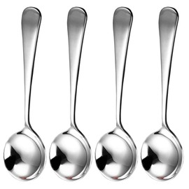 4 Pieces Soup Spoons Serving Spoon Stainless Steel Round Spoons Silverware Dishwasher Safe