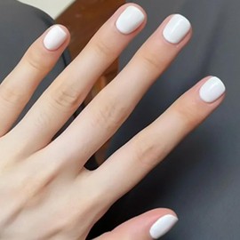 WAFOLOZE White Press on Nails Short, 24pcs Nails Press on Solid Colour Square Fake/False Nails with Press ons Designs Acrylic Press on Nails Gloss Artificial Nails Stick on Nails for Women