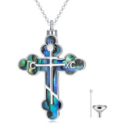 SIMONLY 925 Sterling Silver Cross Urn Necklace for Ashes Eastern Orthodox Cross Pendant Necklace Cross Memorial Necklace Faith Cremation Jewelry for Women Men