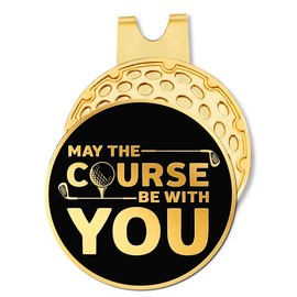 Hafhue May The Course Be with You Black Gold Golf Ball Marker with Hat Clip, Funny Golf Accessories and Golf Gifts for Men Women Mom Dad Grandpa, Birthday Gifts for Golf Fan Golfer Golf Lover