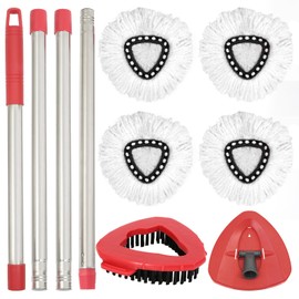 7 Pieces Mop Heads Replacements Set Compatible with O Cedar Easy Wring 1 Tank System, 4 Pack Microfiber Mop Replace Head, 1 Pack Mop Handle, 1 Pack Scrub Brush, 1 Mop Base for for Floor Cleaning