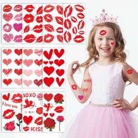 Konsait Valentine's Day Temporary Tattoos for Women Girls, Heart Tattoos Temporary Valentine Tattoos Fake Tattoos Kids Tattoos Temporary Heart Lips-mark Rose Valentines Day Party Supplies 10 Sheets