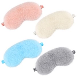 4 Pieces Plush Eye Mask Silk Furry Sleep Masks Comfortable Blindfold Eye Cover Colorful Satin Night Eyeshade Cover for Women Men Sleep Travel Nap Sleeping (Elegant Colors, Solid)